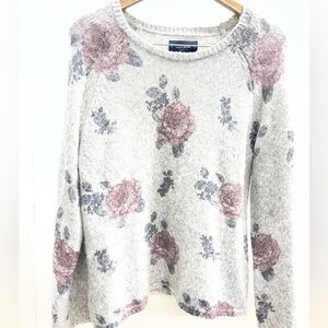 Lucky Brand Floral Crew Neck Sweater - Gray and Pink